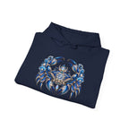Cancer Zodiac Hoodie — Blue Crab Astrology Sweatshirt with Sleeve Art