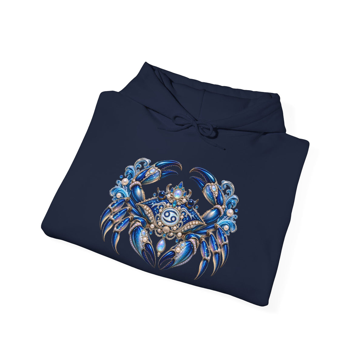 Cancer Zodiac Hoodie — Blue Crab Astrology Sweatshirt with Sleeve Art