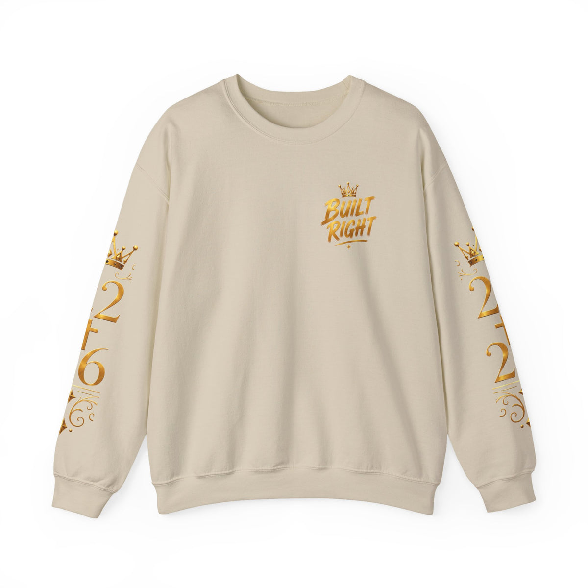 Built Right Crewneck Sweatshirt — "Built Right: Beautiful Brilliant" Gold Graphic