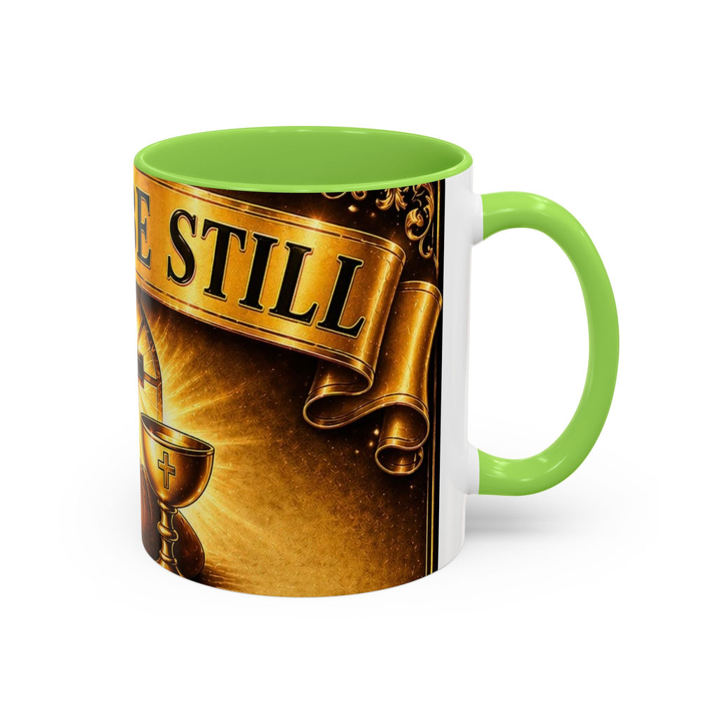 Peace Be Still Christian Coffee Mug — Communion Bread & Chalice Design