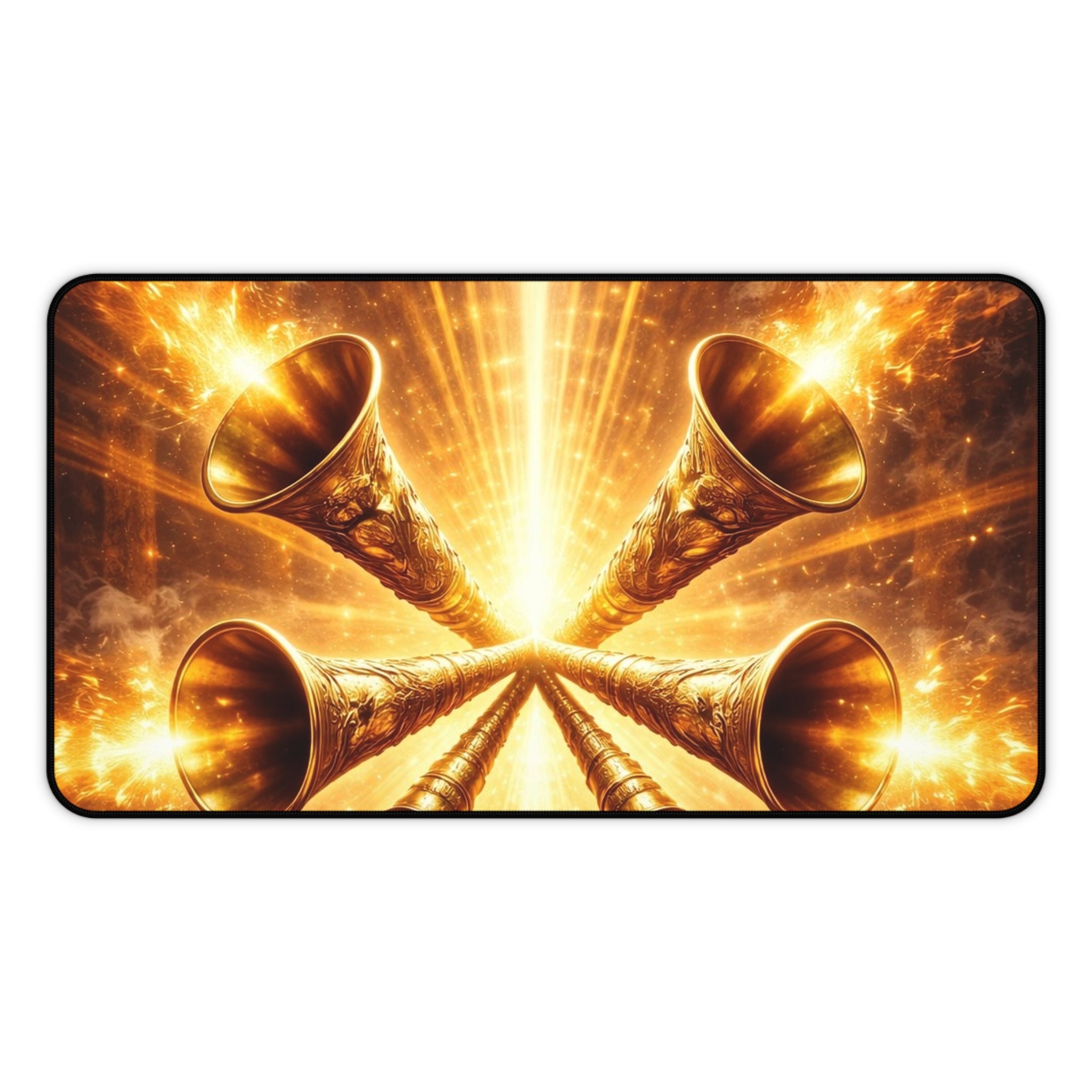 Golden Trumpets Desk Mat — Radiant Celestial Gaming & Work Mouse Pad