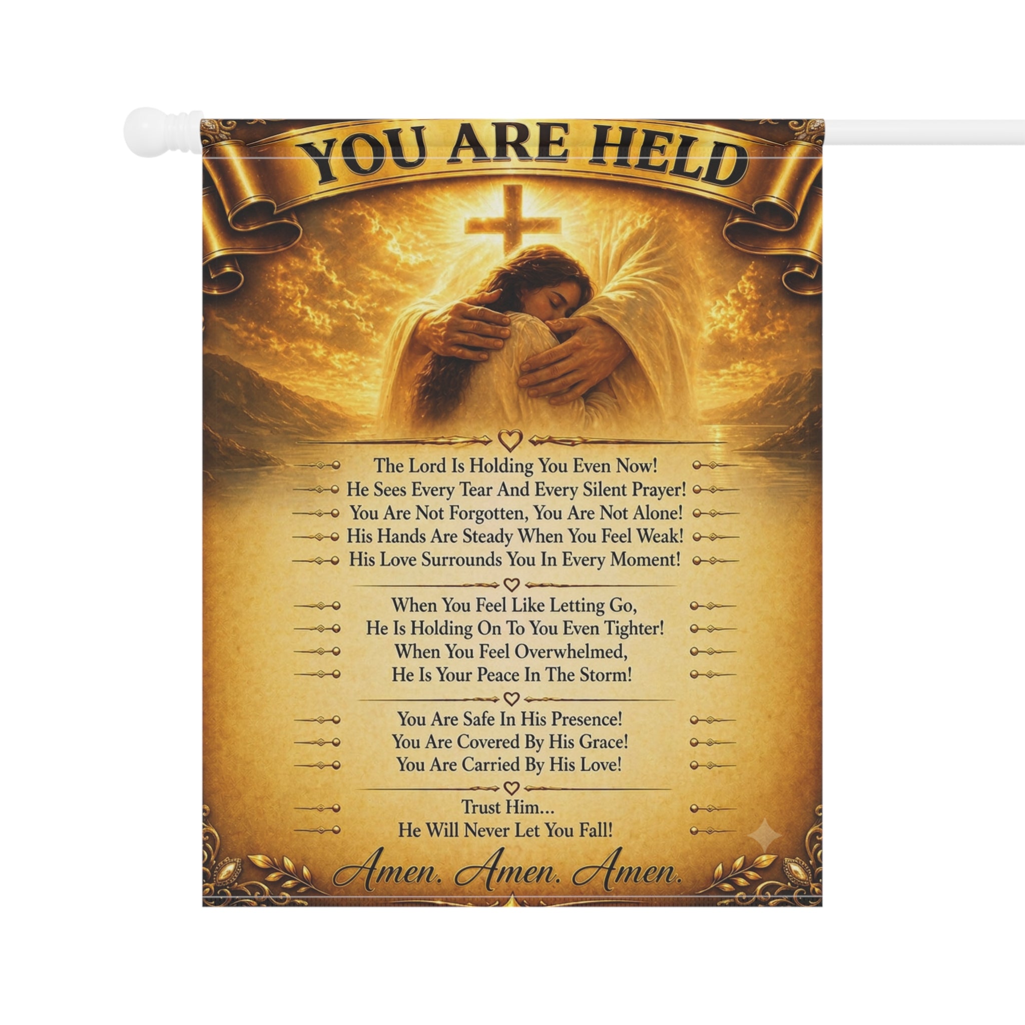 Garden Flag - "You Are Held" Inspirational Prayer Banner (Religious Spiritual Decor)