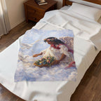 Angel in Clouds Velveteen Plush Blanket – Serene Floral Guardian Throw