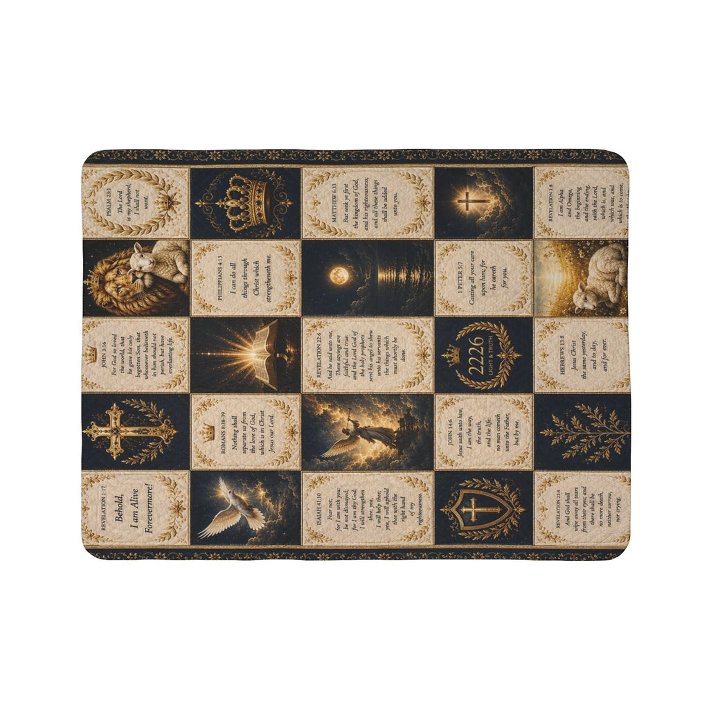 Inspirational Faith Sherpa Blanket - Scripture & Religious Symbols Patchwork