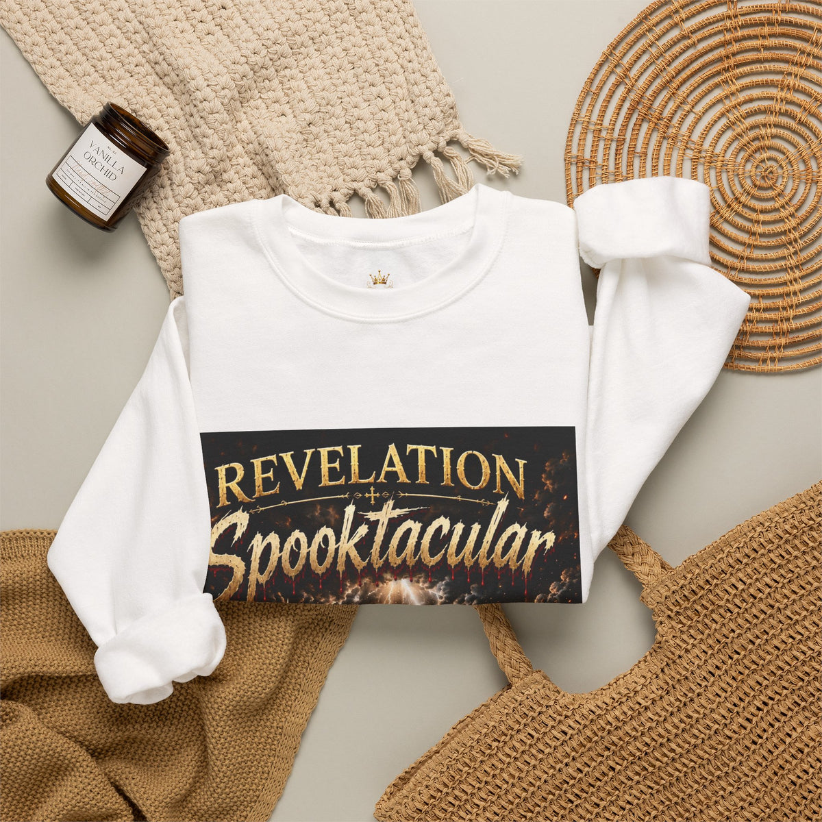 Revelation Spooktacular Sweatshirt — "God’s Reminder: He Is Still on the Throne" Crewneck