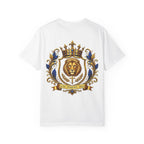 Lion Crest T-Shirt — Regal Crowned Lion with "Faith • Purpose • Peace" Back Graphic