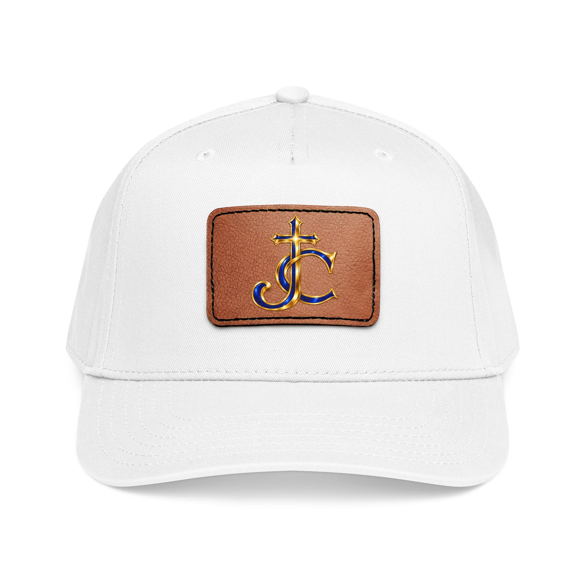 Leather Patch Baseball Cap with a Cross JC Monogram — Classic Casual Hat