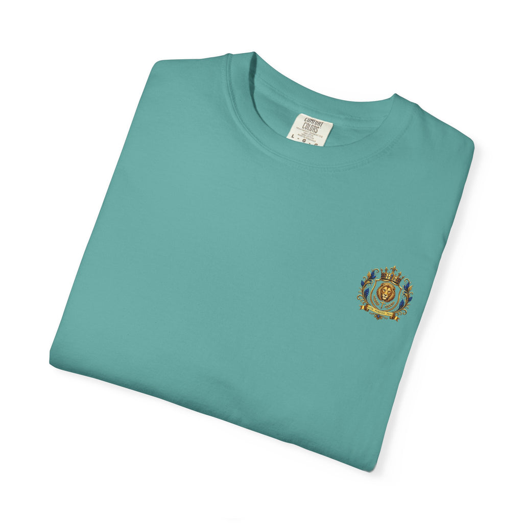 Lion Crest T-Shirt — Regal Crowned Lion with "Faith • Purpose • Peace" Back Graphic
