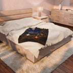Velveteen Plush Blanket — "The Good Shepherd" Religious Throw (Jesus with Lambs, Moonlit Scene)