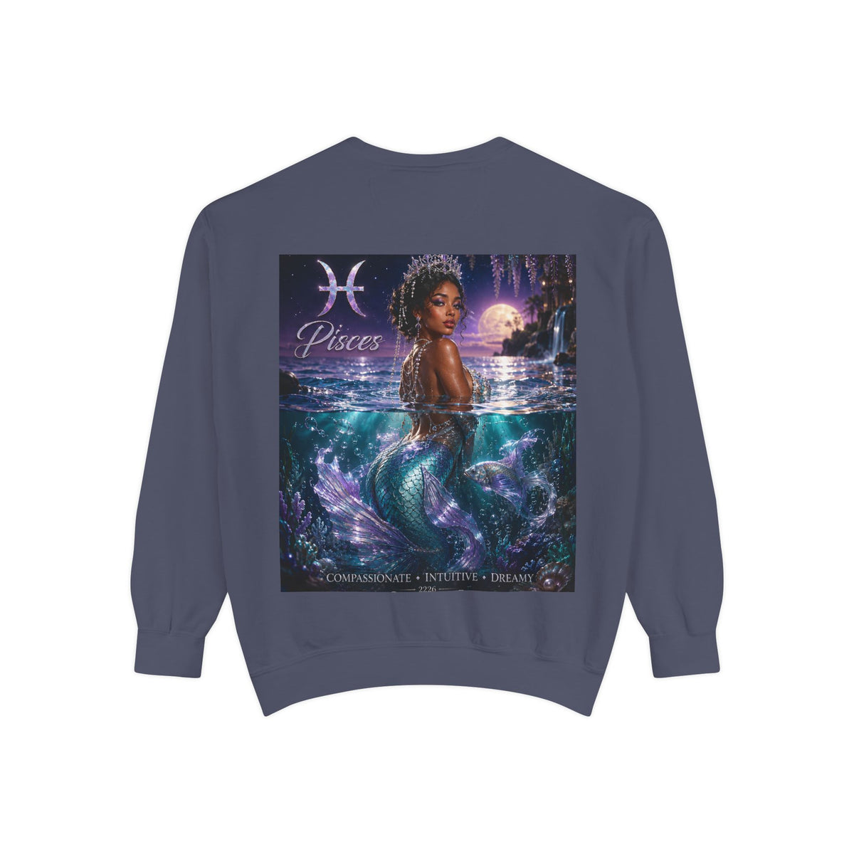 Pisces Mermaid Zodiac Sweatshirt — Pisces Symbol & 'Pisces' Artwork