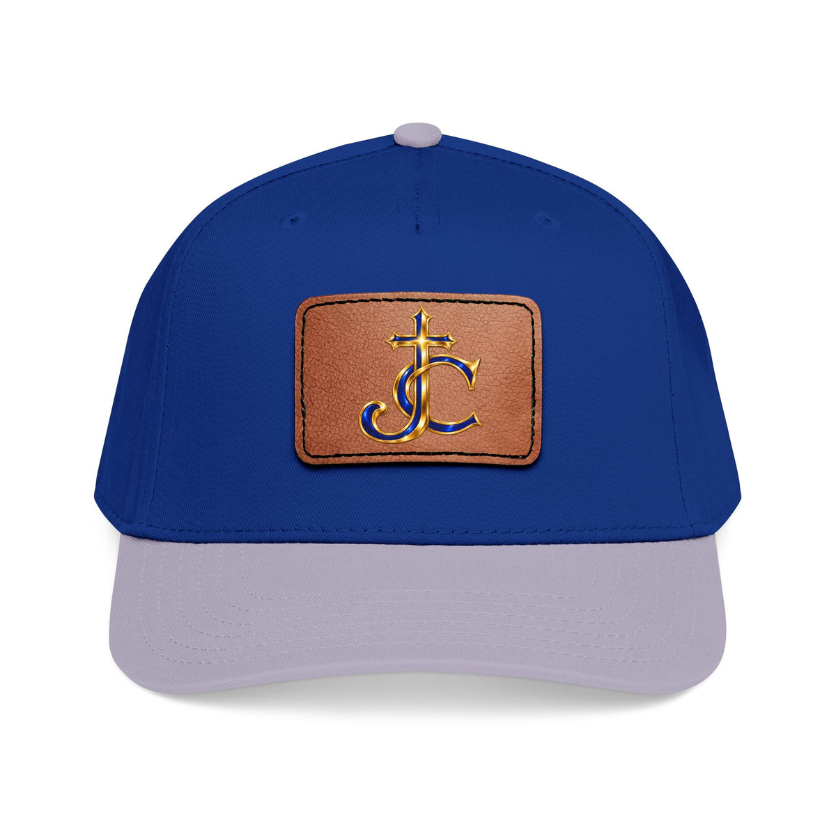 Leather Patch Baseball Cap with a Cross JC Monogram — Classic Casual Hat