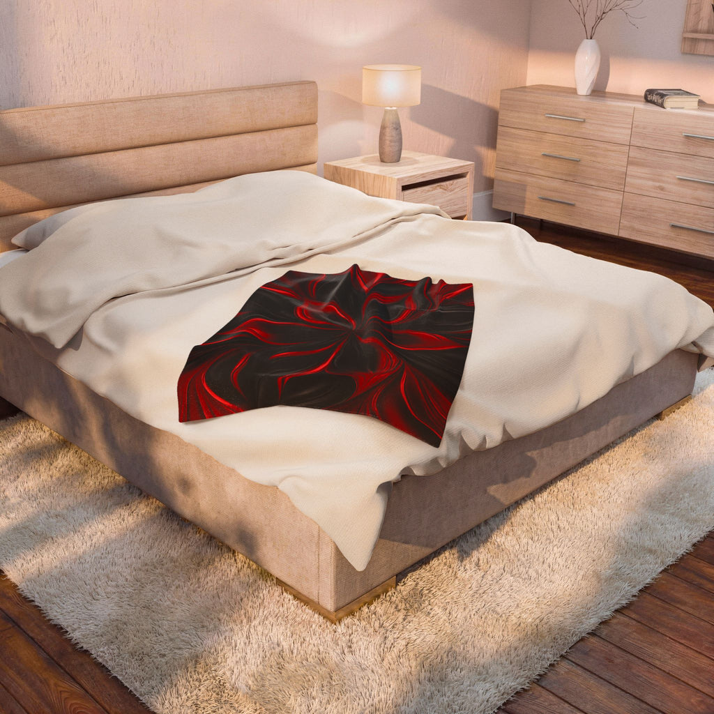 Velveteen Plush Blanket — Luxe Red & Black Floral Swirl Throw