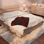 Velveteen Plush Blanket — Luxe Red & Black Floral Swirl Throw