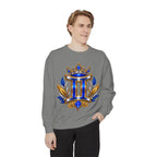 Gemini Zodiac Sweatshirt — Royal Blue & Gold Twin Symbol Crewneck