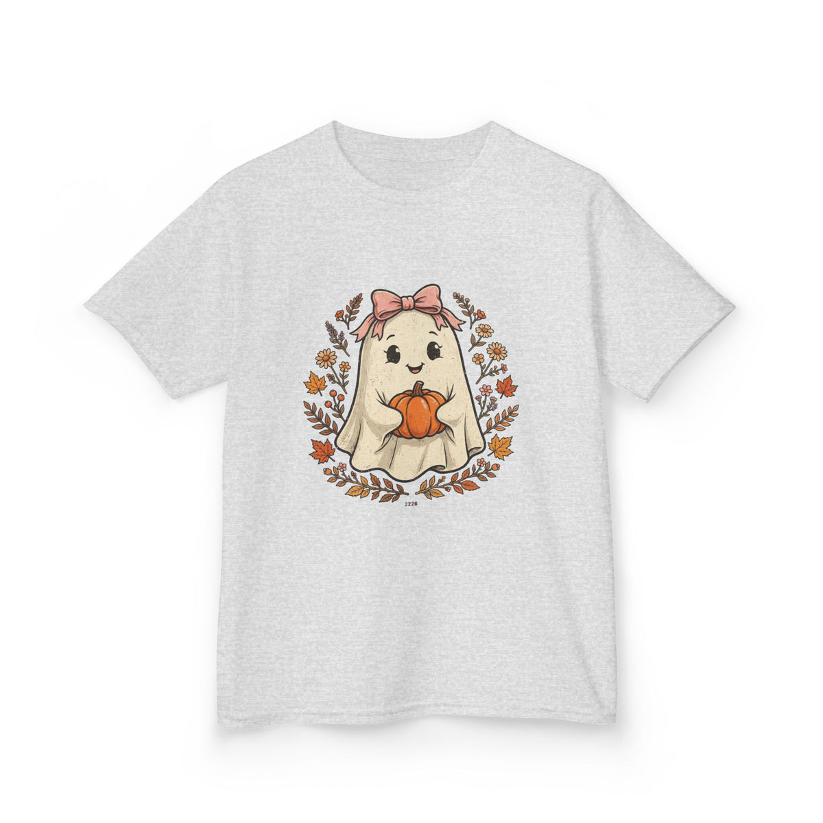 Kids Halloween Tee — Cute Ghost Holding Pumpkin "Spooky Season"