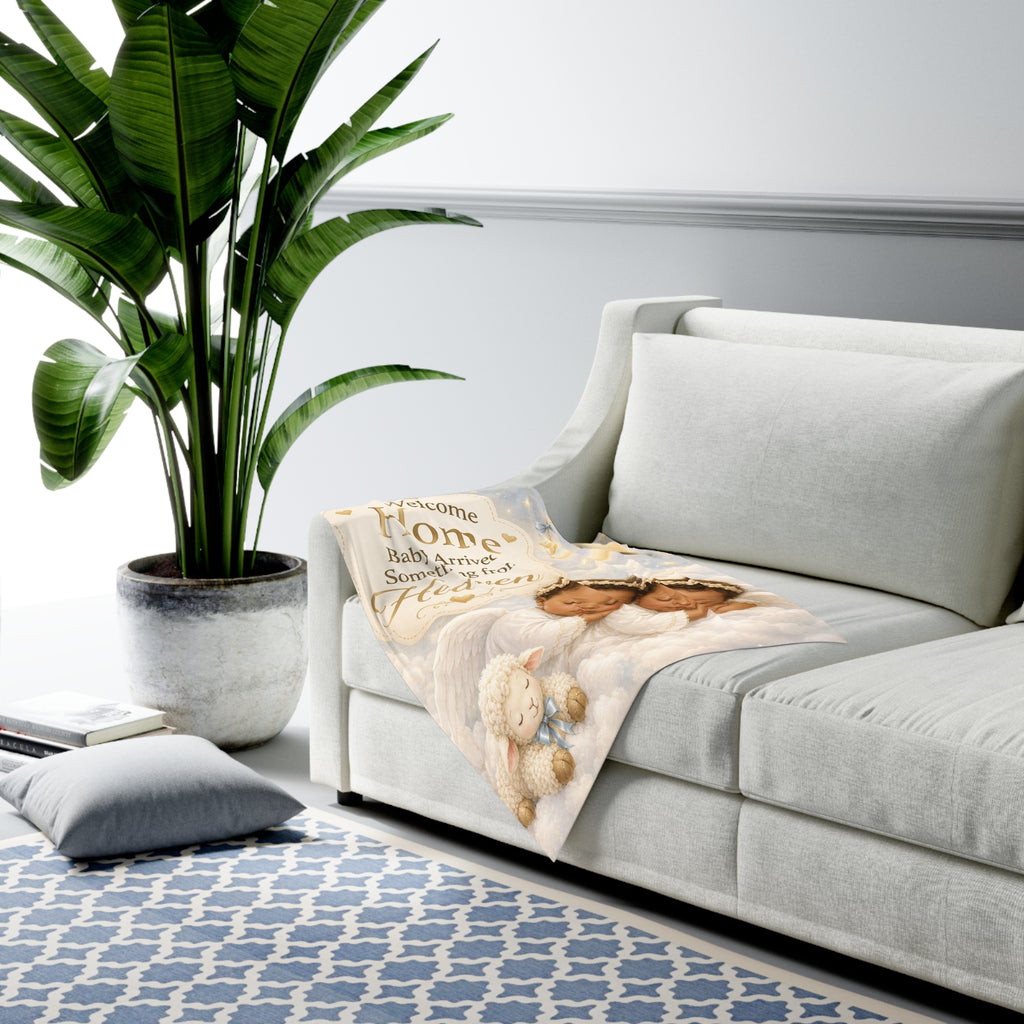 Welcome Home Baby Swaddle Blanket — "Baby Arrived, Something from Heaven" Newborn Gift