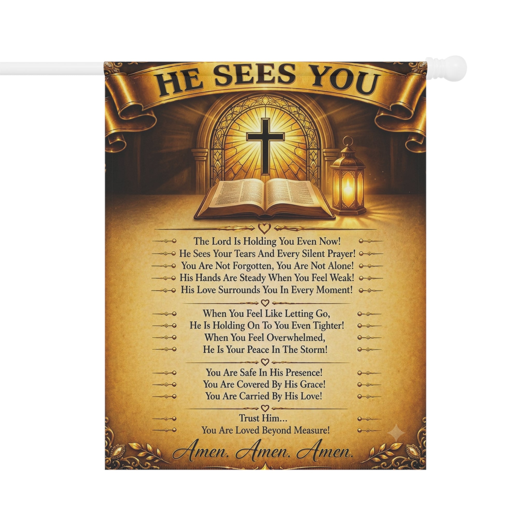 He Sees You Garden Flag - Christian Prayer Banner with Cross & Scripture