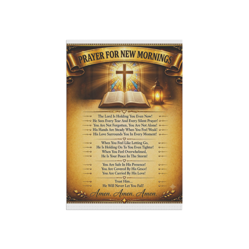 Garden Flag — "Prayer For New Mornings" Inspirational Garden Banner with Cross & Psalm Text