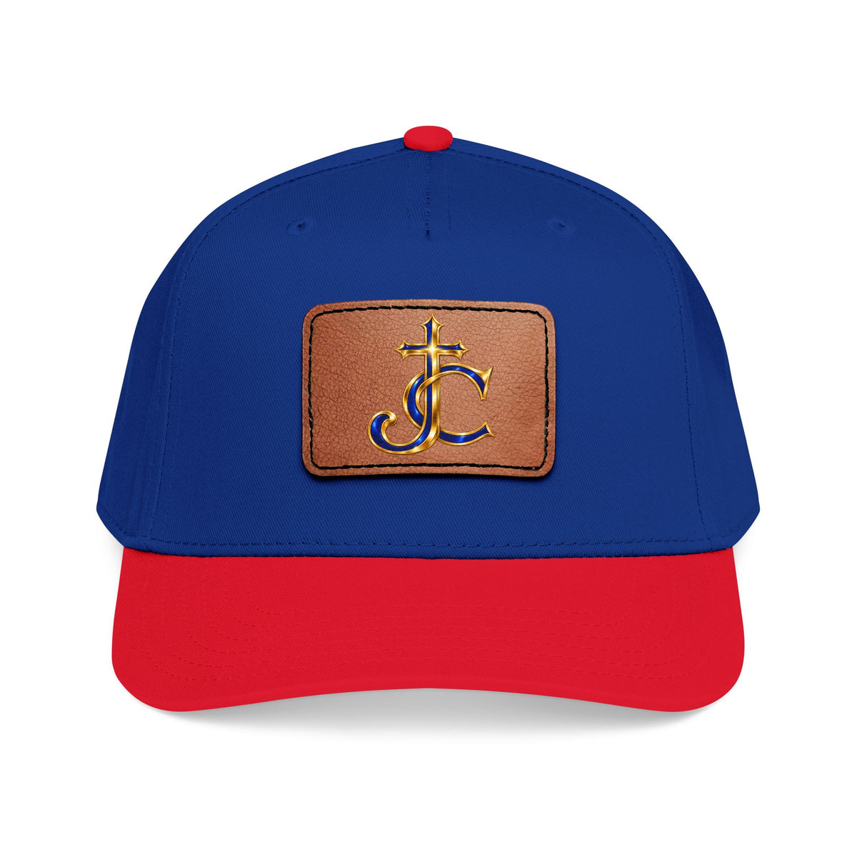 Leather Patch Baseball Cap with a Cross JC Monogram — Classic Casual Hat