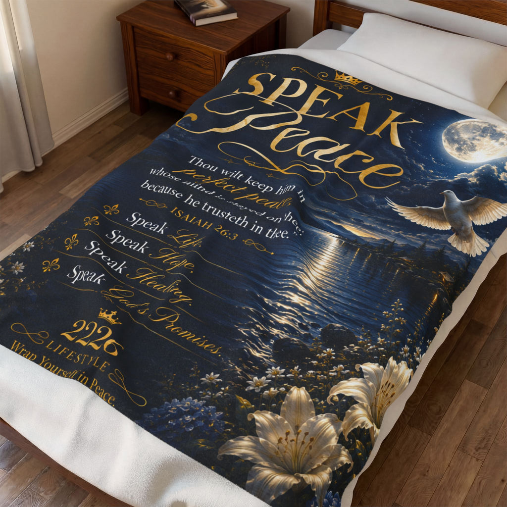 Speak Peace Velveteen Plush Blanket — Inspirational Bible Verse Isaiah 26:3 Comfort Throw