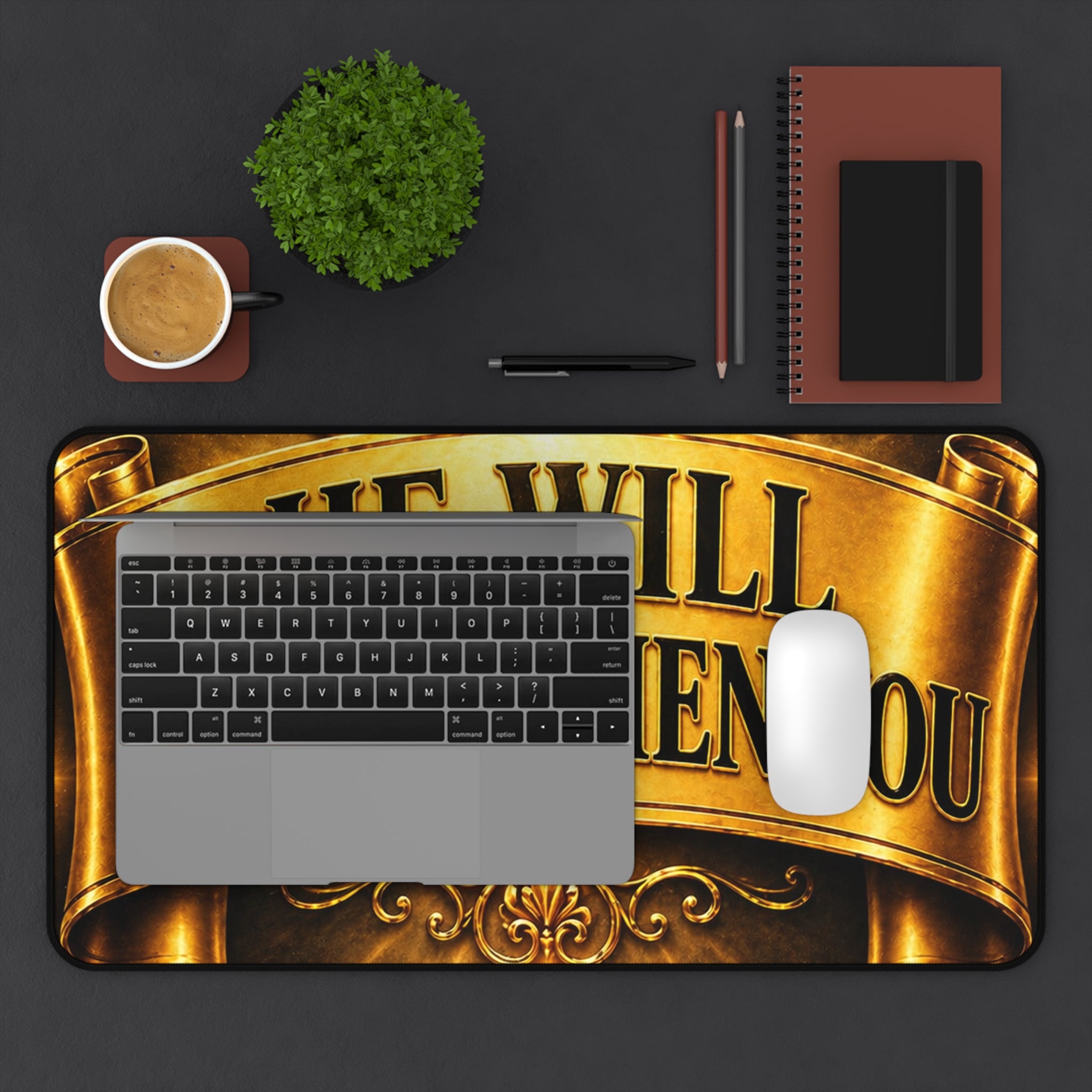 He Will Strengthen You Desk Mat — Inspirational Christian Desk Pad