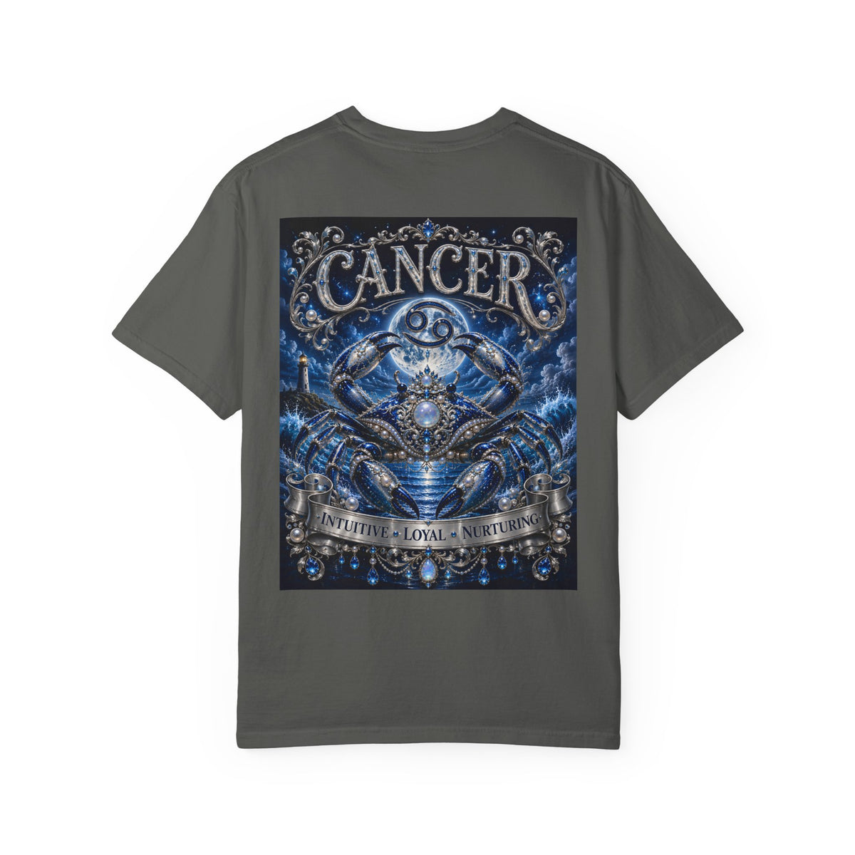 Cancer Zodiac Crab T-Shirt — Blue Astrology Tee (Cancer: Intuitive • Loyal • Nurturing)