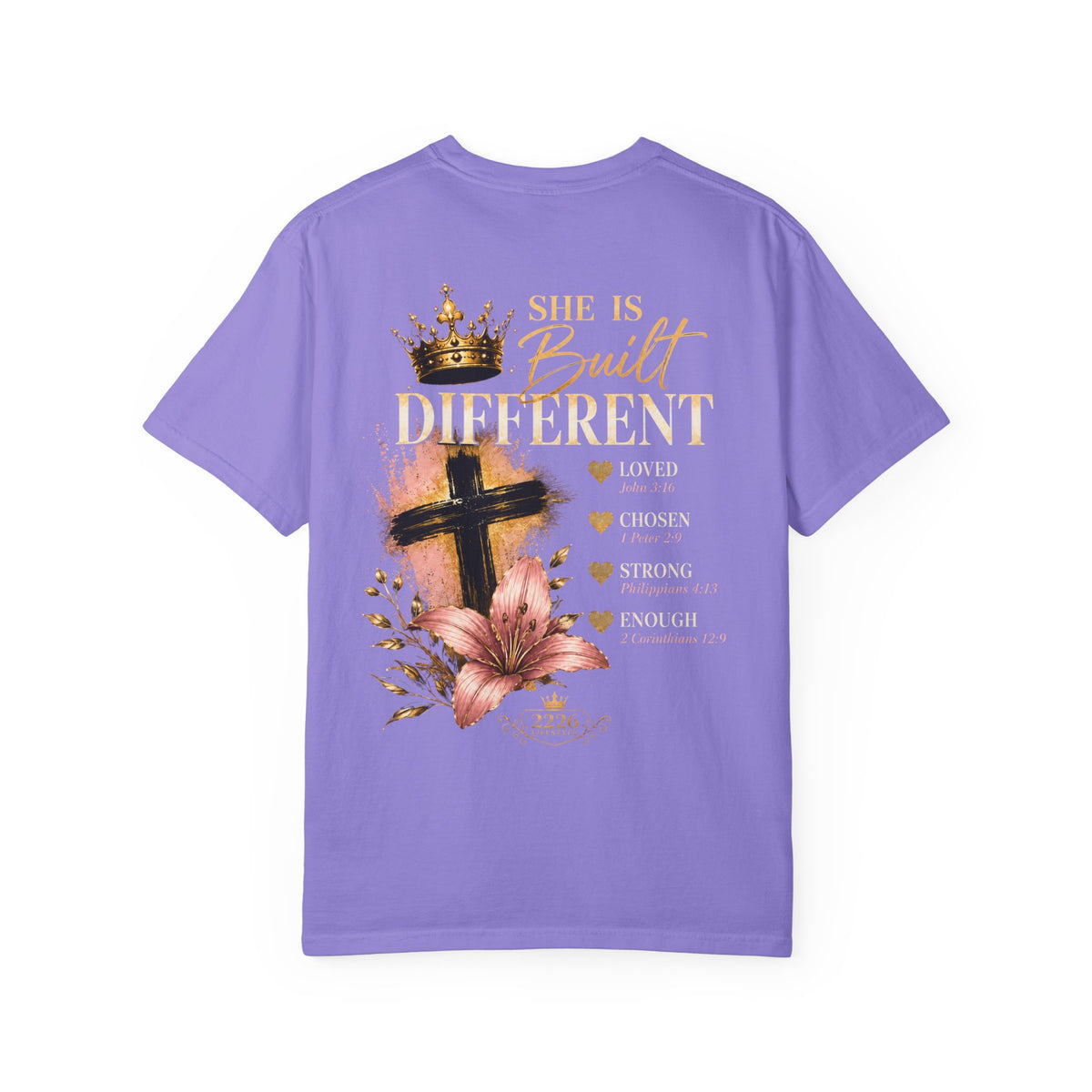 Built Right T-Shirt — Christian Faith Floral Cross Tee (She Is Built Different)