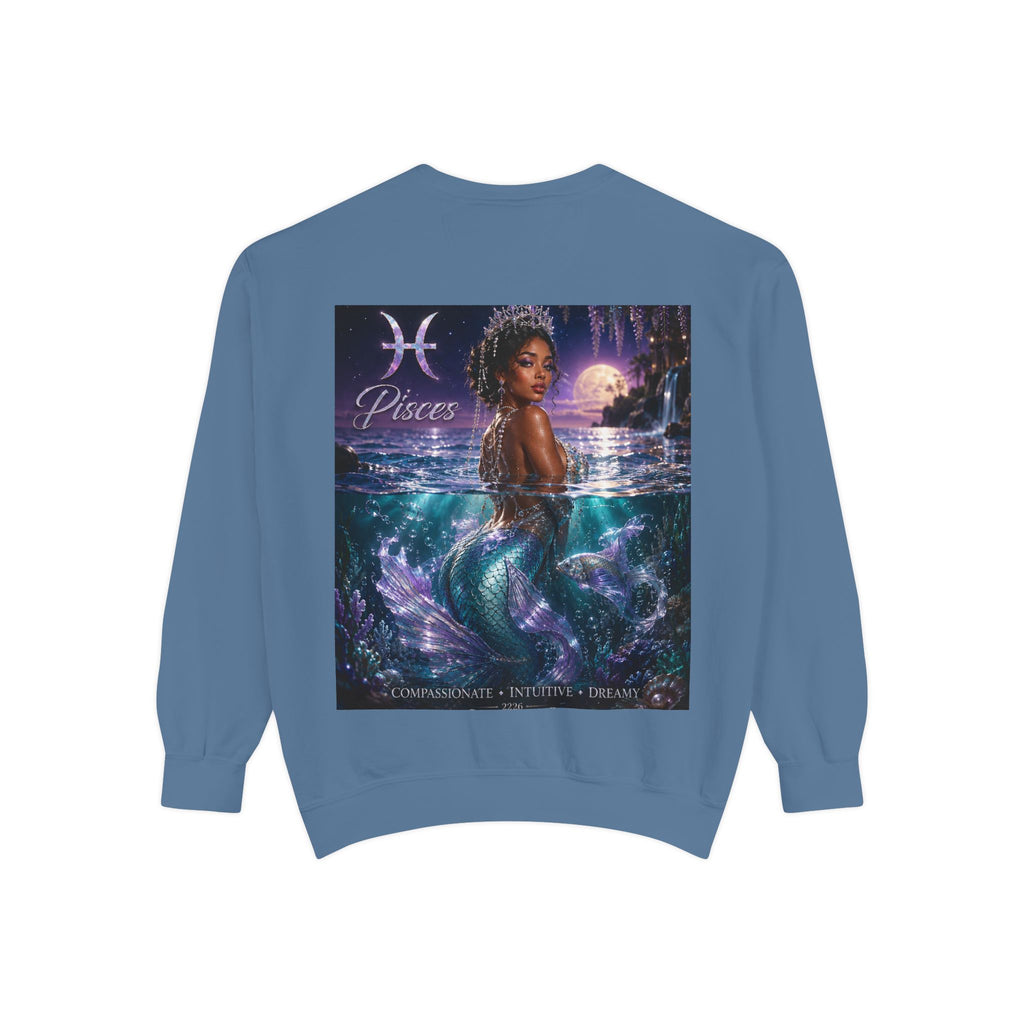 Pisces Mermaid Zodiac Sweatshirt — Pisces Symbol & 'Pisces' Artwork