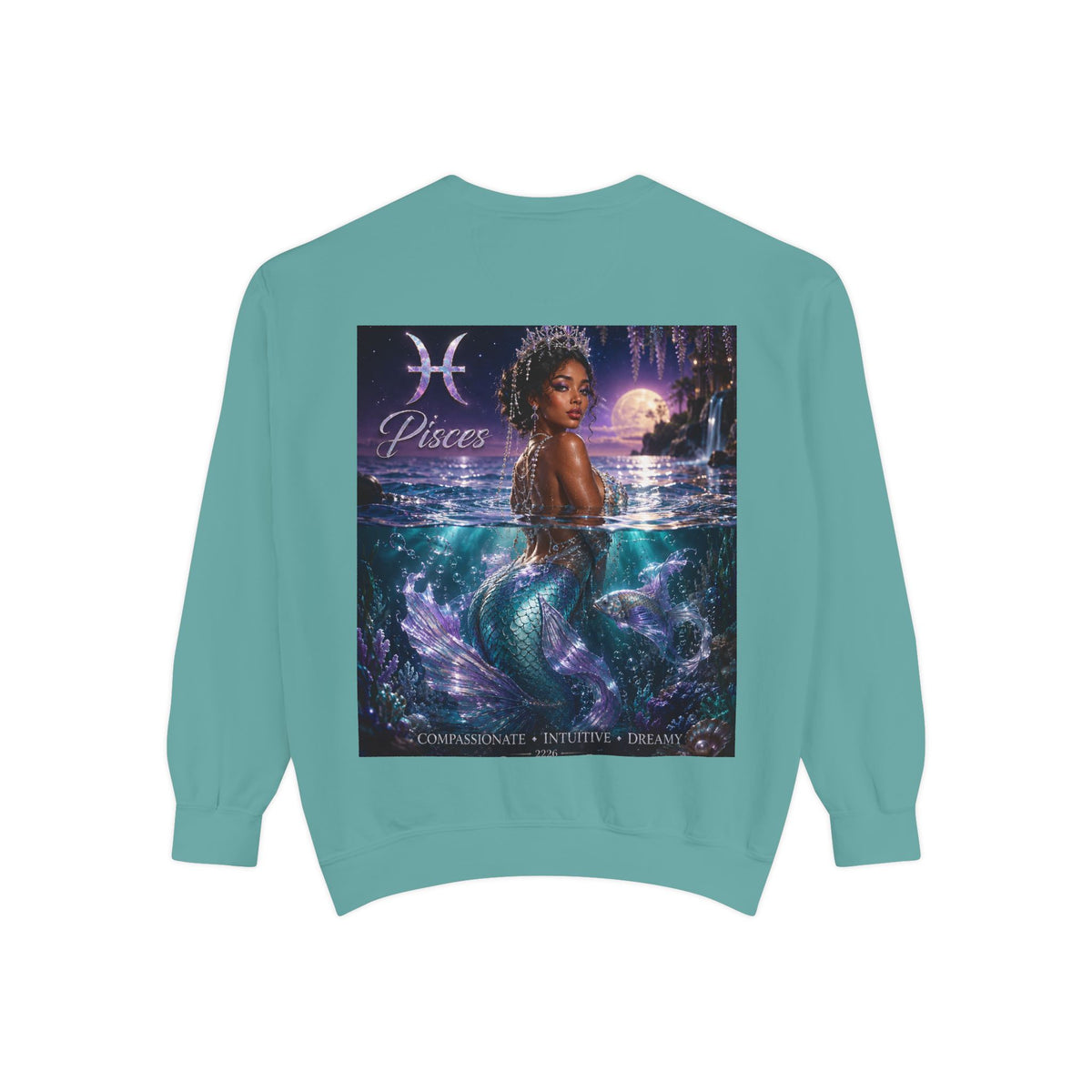 Pisces Mermaid Zodiac Sweatshirt — Pisces Symbol & 'Pisces' Artwork