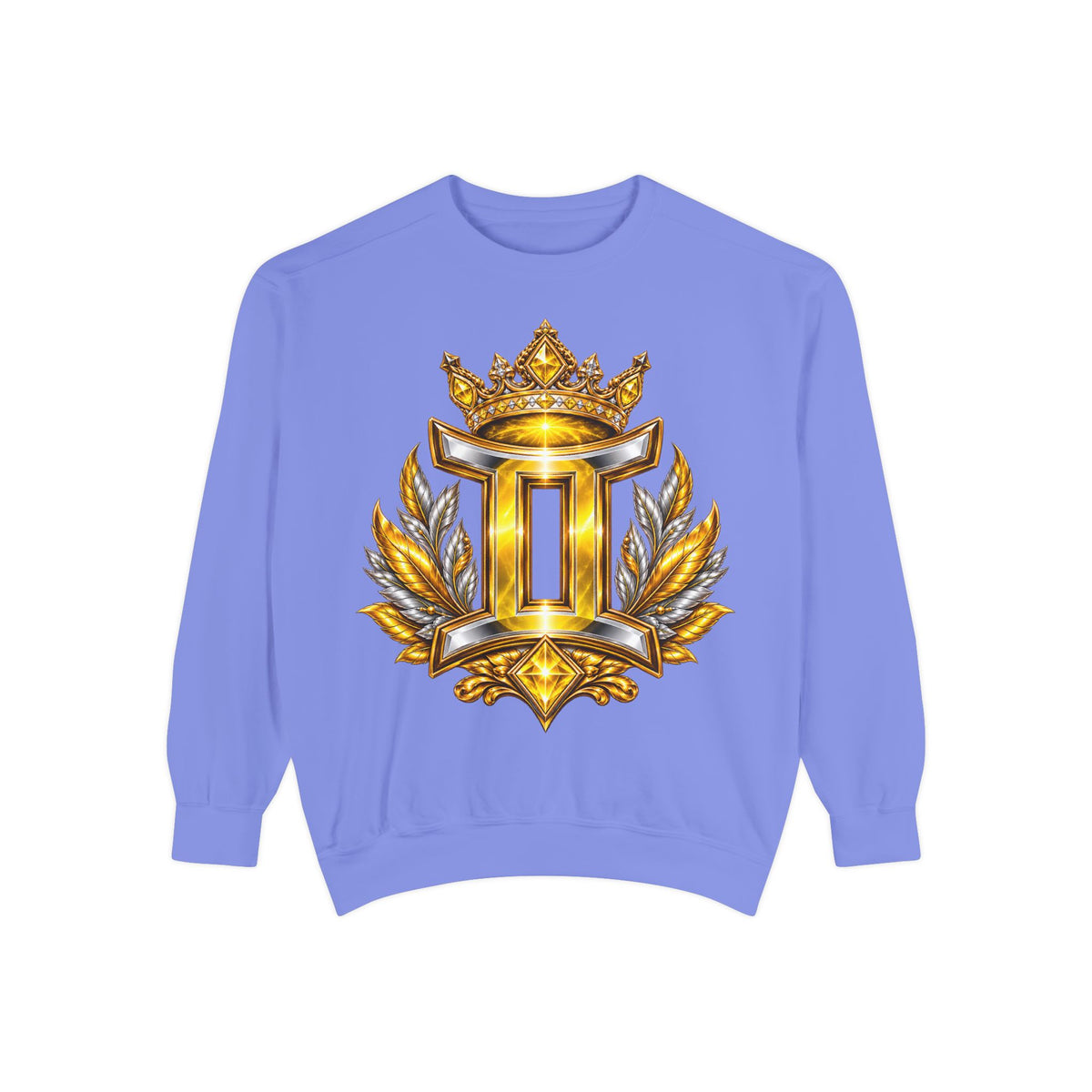 Gemini Zodiac Sweatshirt — Ornate Gold & Blue Gemini Crest