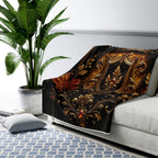 Regal Crest Sherpa Blanket — Vintage Gold Crown Fleece Throw