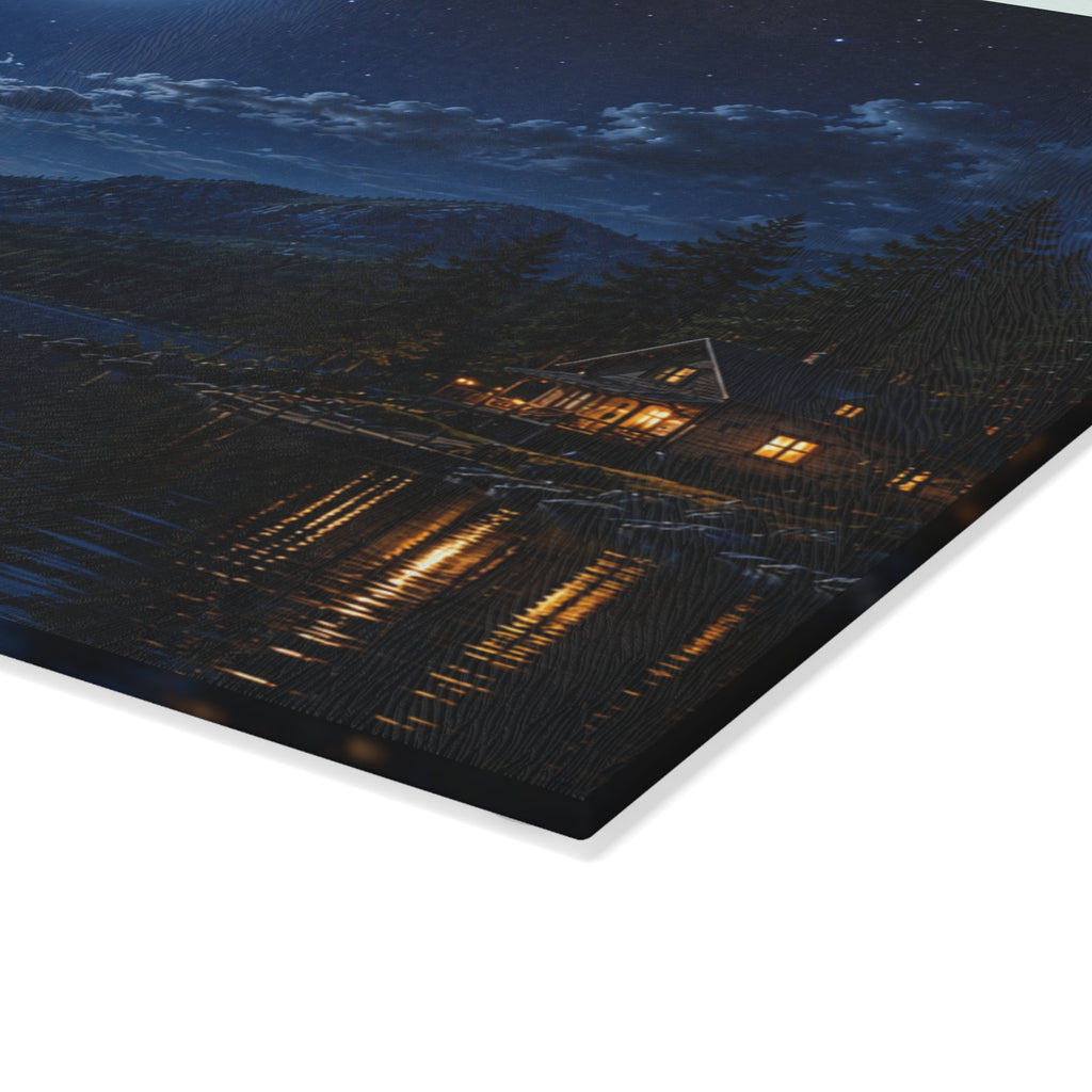Glass Cutting Board — Moonlit Lake Night Scene