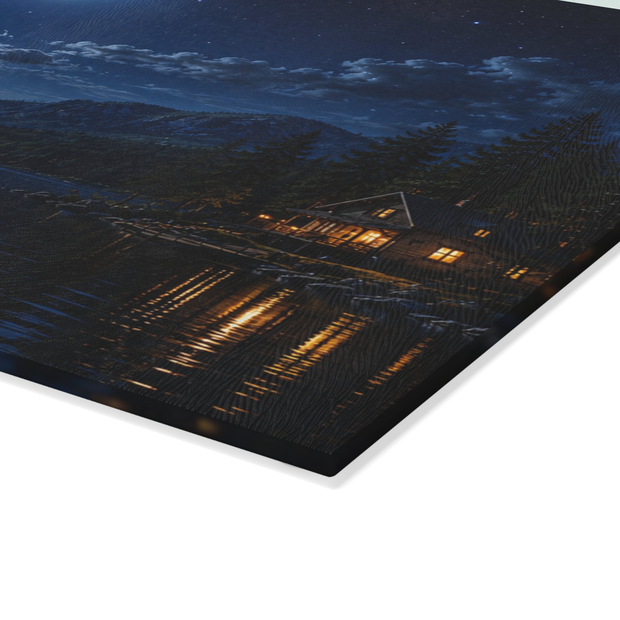 Glass Cutting Board — Moonlit Lake Night Scene