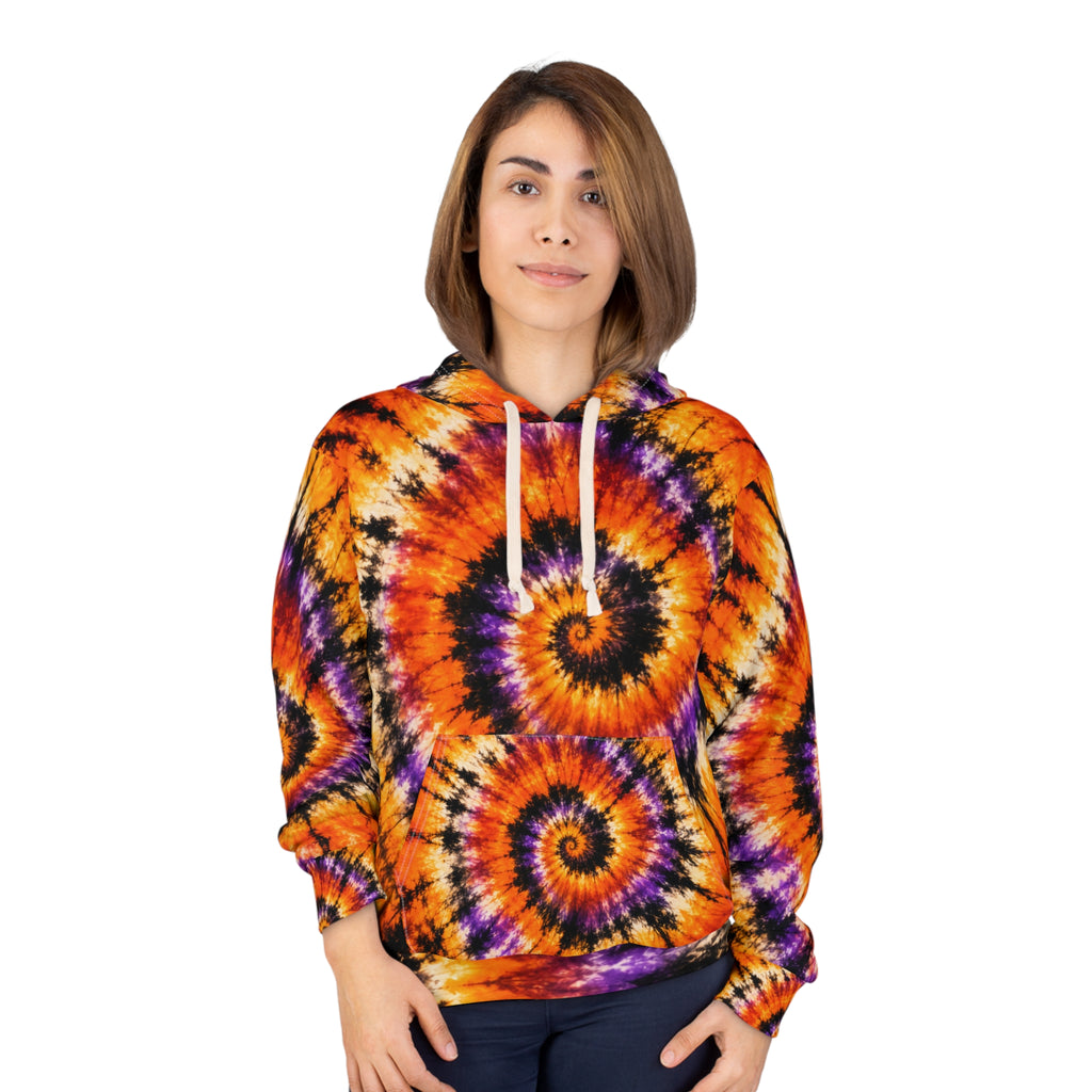 Tie-Dye Spiral Hoodie — Orange Purple Halloween Pullover