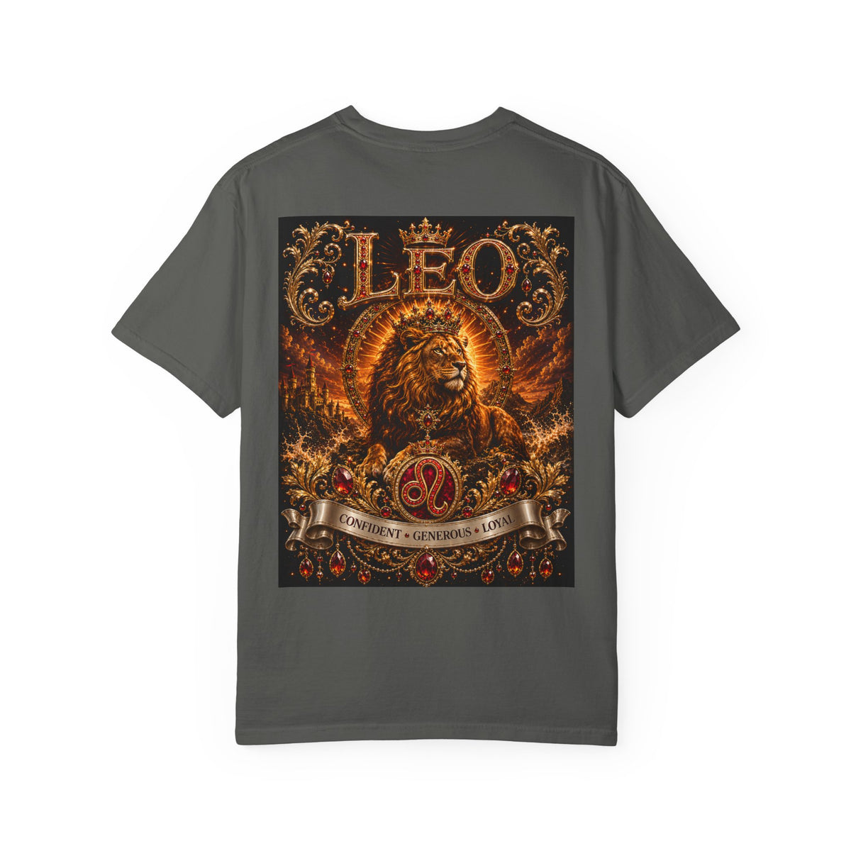Leo Zodiac Lion T-Shirt — Regal Crowned Lion Astrology Tee