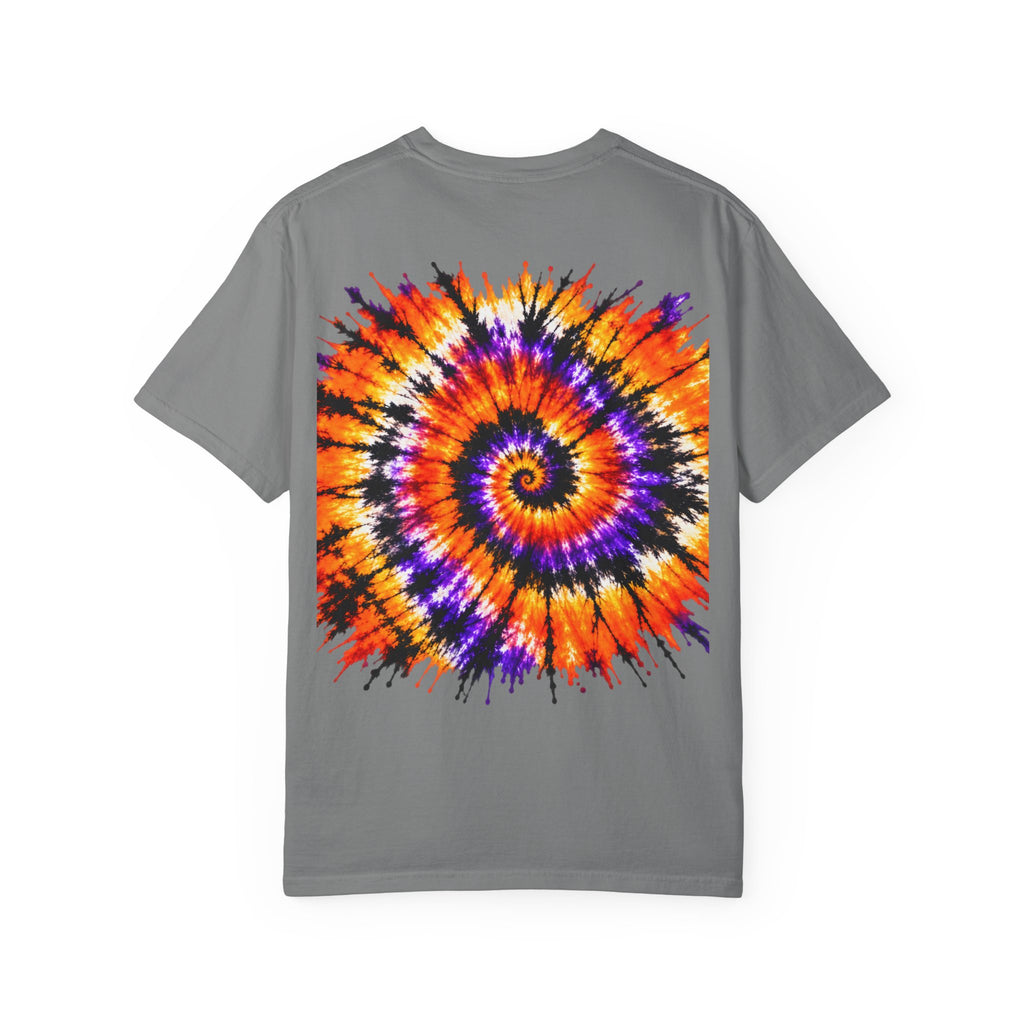 Tie-Dye Spiral T-Shirt — Orange Purple Psychedelic Graphic Tee