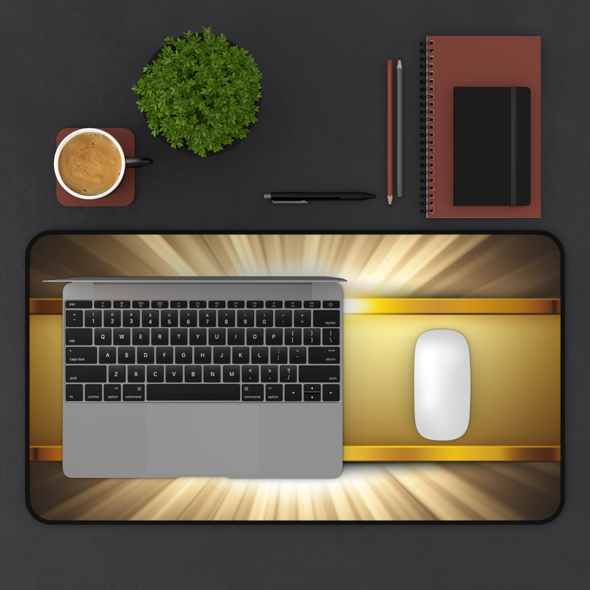 Golden Sunrise Desk Mat — Luxury Metallic Accent Mouse Pad