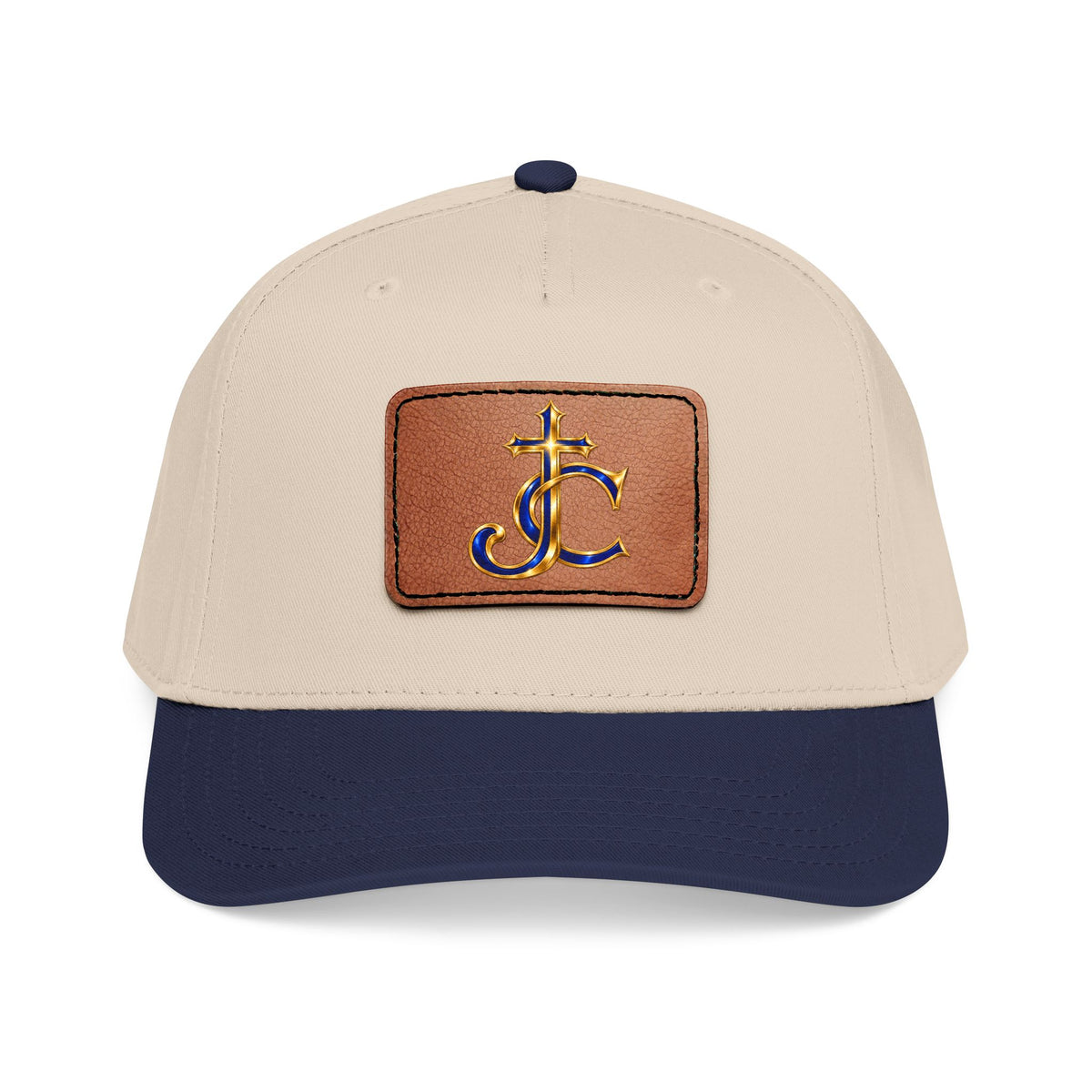 Leather Patch Baseball Cap with a Cross JC Monogram — Classic Casual Hat