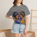 Gemini Zodiac Twin Queens T-Shirt — Elegant Blue & Gold Astrology Tee