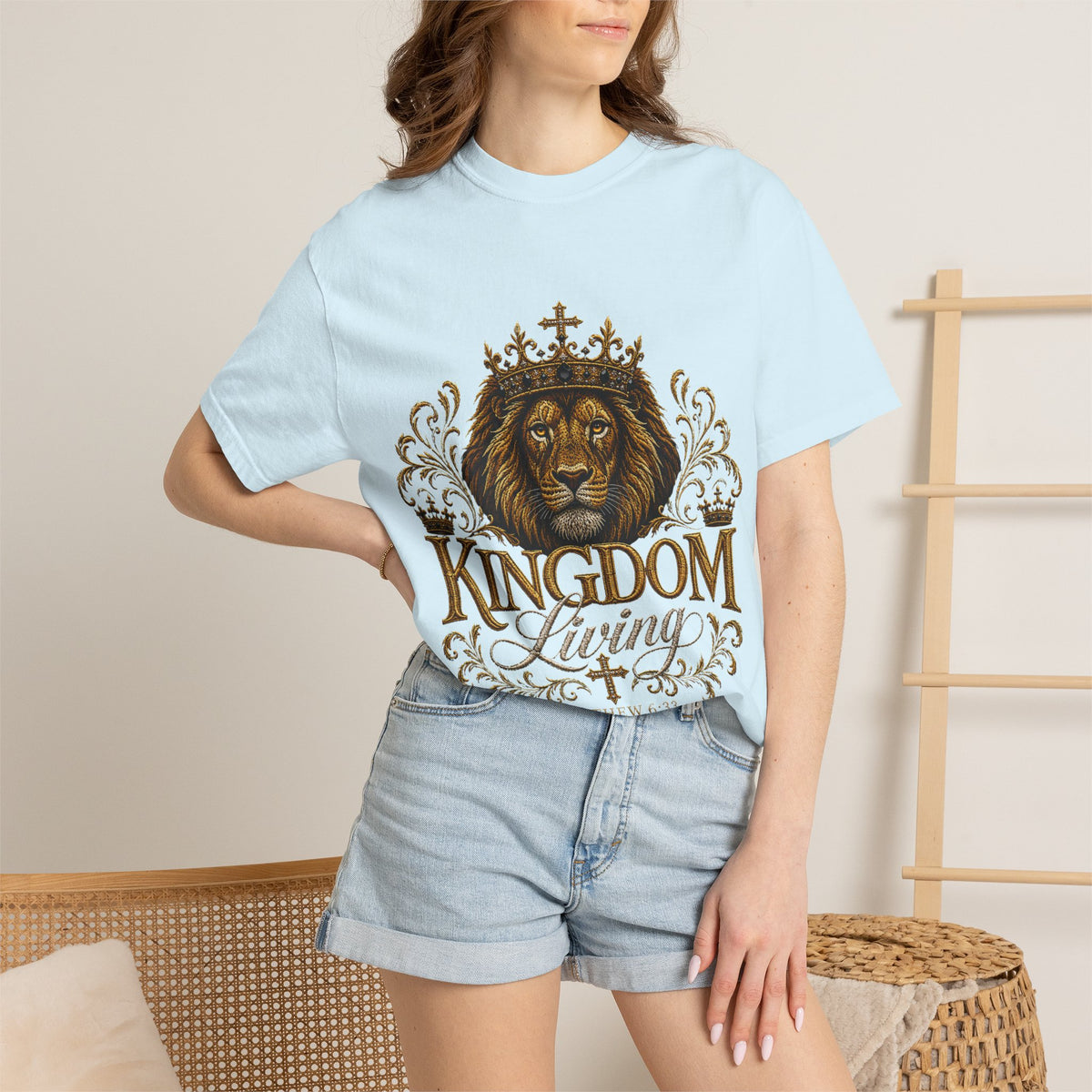 Kingdom Living Lion T-Shirt — Inspirational Christian Cross Floral Tee