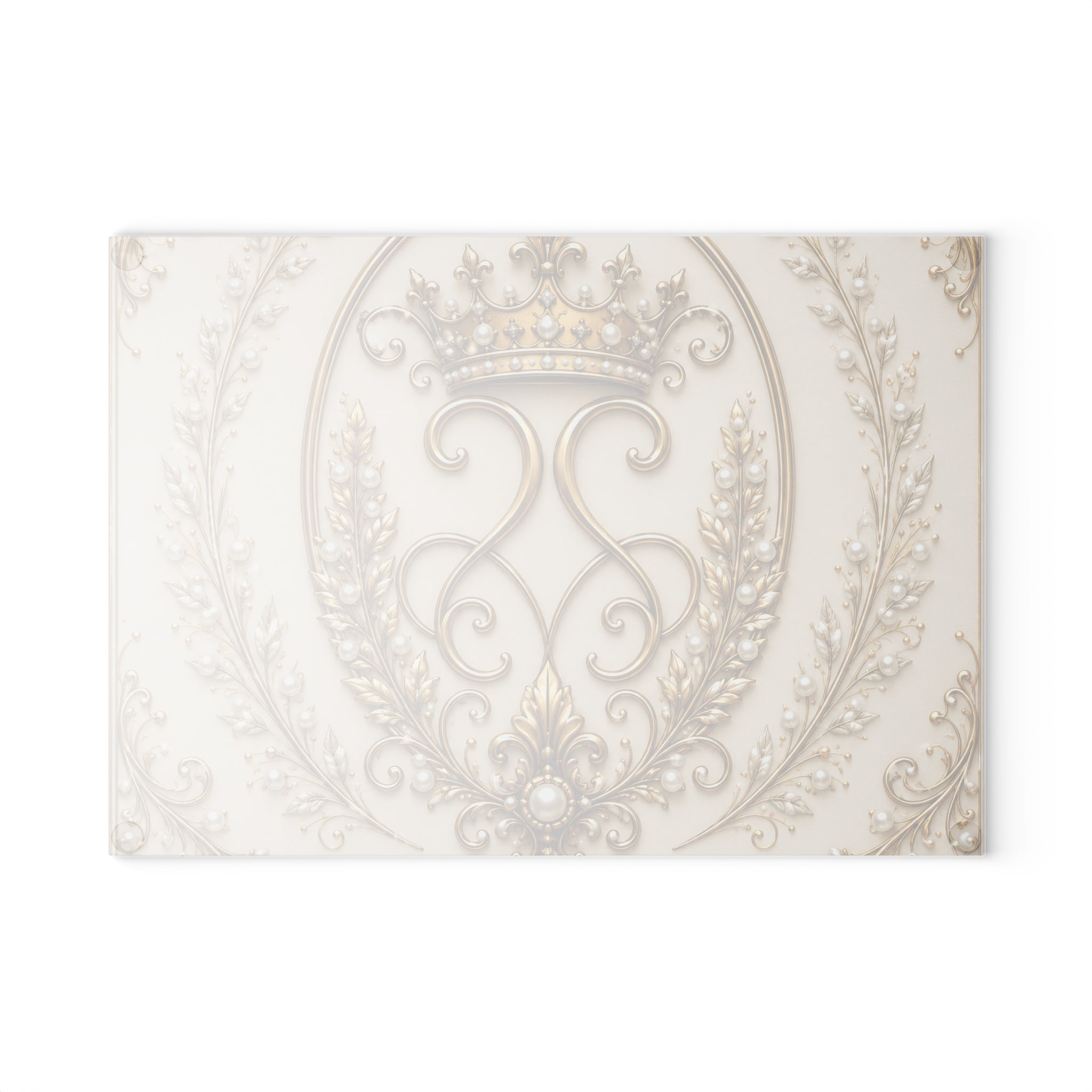 Ornate Gold Crest Glass Cutting Board – Decorative Royal Kitchen Board