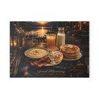 Glass Cutting Board — "Good Morning" Breakfast Scene Decorative Kitchen Board