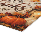 Give Thanks Glass Cutting Board — Autumn Pumpkin & Sunflower Kitchen Decor (Thanksgiving)