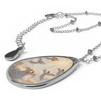 Angel Wings Oval Pendant Necklace — Teardrop Religious Memorial Jewelry