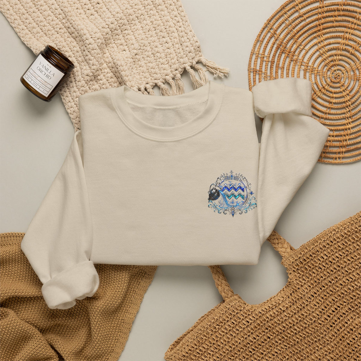 Aquarius Crewneck Sweatshirt — Zodiac Water-Bearer Astrology Pullover