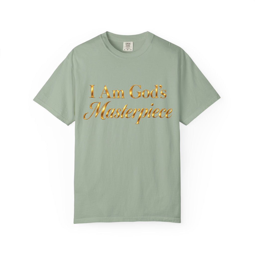 I Am God’s Masterpiece T-Shirt — Gold Script Christian Faith Tee (Psalm 139:14)