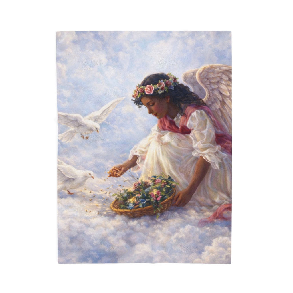 Angel in Clouds Velveteen Plush Blanket – Serene Floral Guardian Throw
