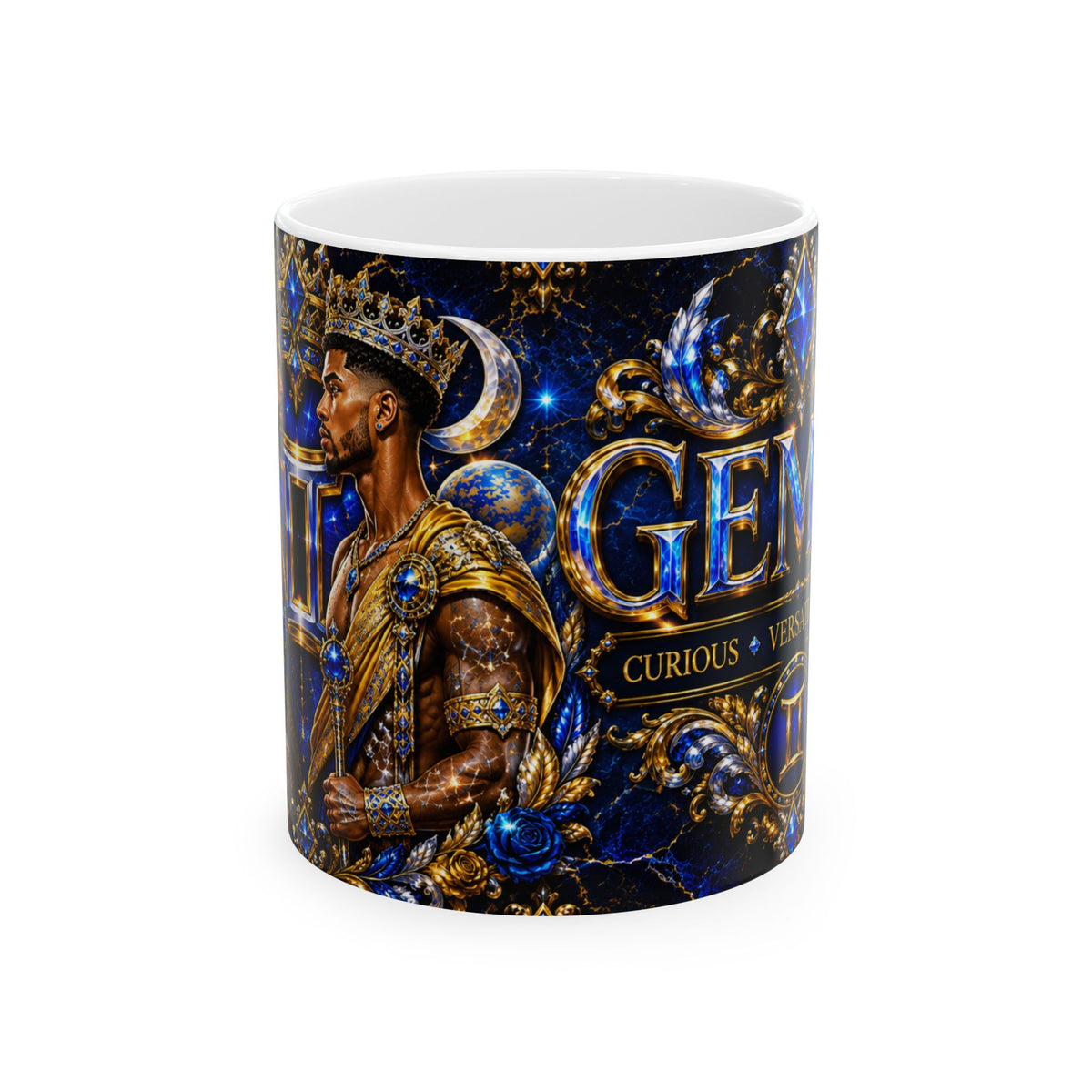 Zodiac Gemini Royalty Ceramic Mug — 'Curious • Versatile' Astrological Gift (11oz/15oz)