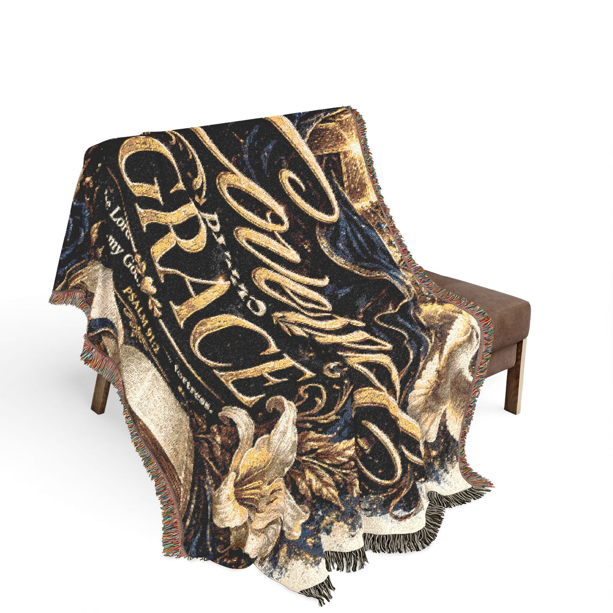 Covered by His Grace Woven Blanket — Inspirational Christian Throw with Floral Bible Design
