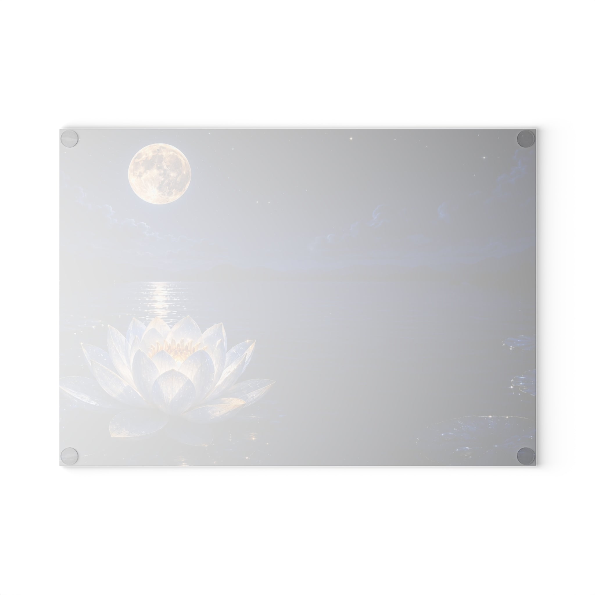 Moonlit Lotus Glass Cutting Board — Serene Nightscape Kitchen & Serving Platter